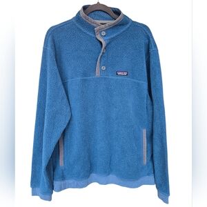 Patagonia Fleece Mens Shearling Button Pullover XL Wavy Blue 26140 FA22